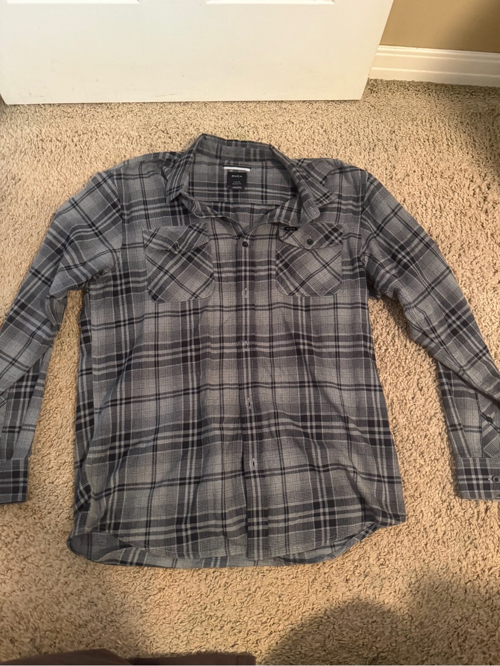 RVCA Men's Gray Plaid Button-Down Shirt